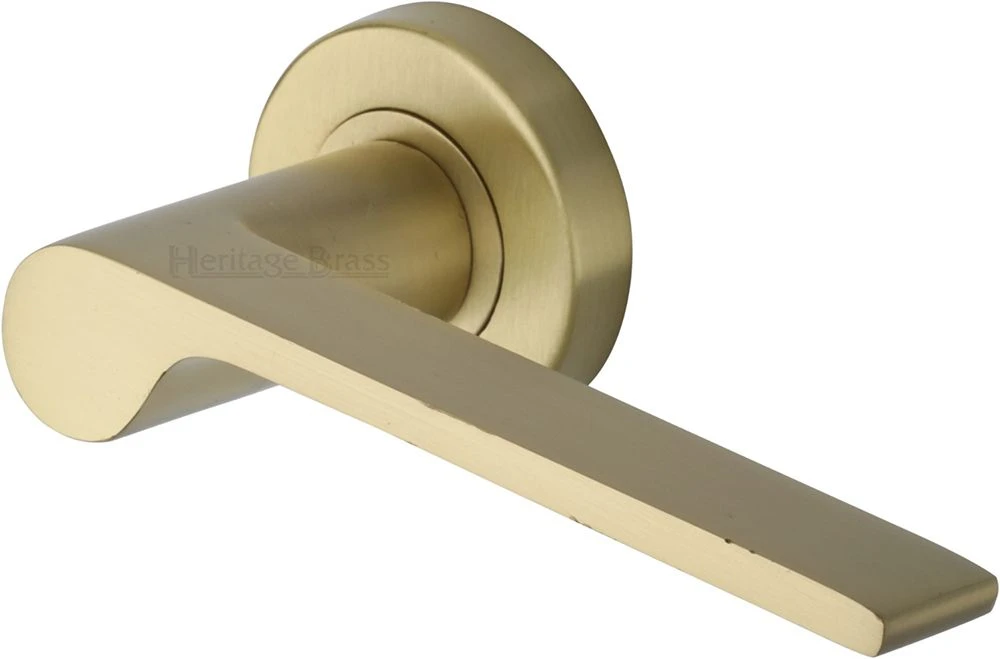 Julia Lever Handle On Round Rose - Satin Brass (Lacquered)