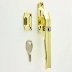 Modern Basta Style Locking Casement Window Fastener - Wedge Pattern - Polished Brass Plated