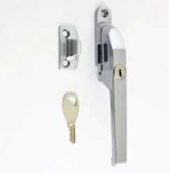 Modern Basta Style Locking Casement Window Fastener - Wedge Pattern - Satin Chrome