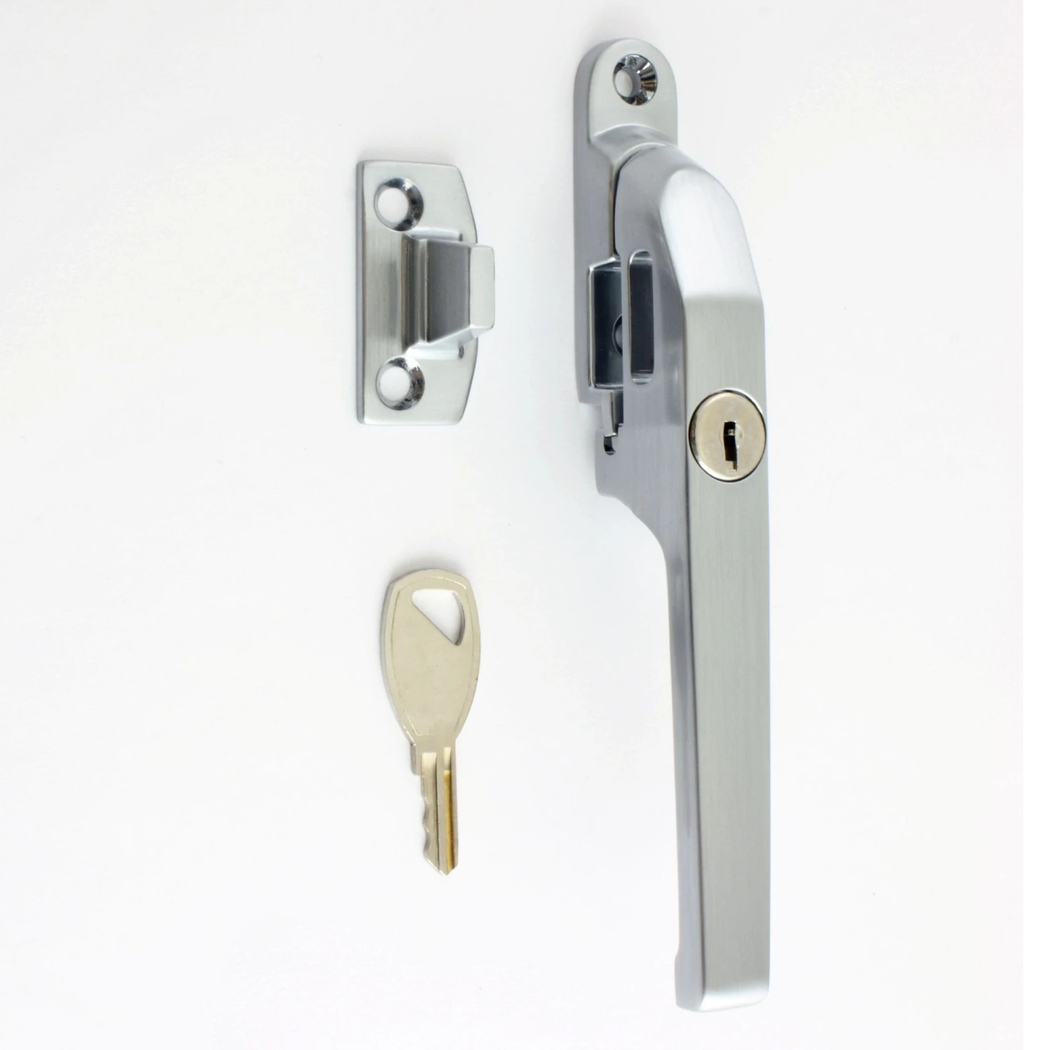 Modern Basta Style Locking Casement Window Fastener - Wedge Pattern - Satin Chrome