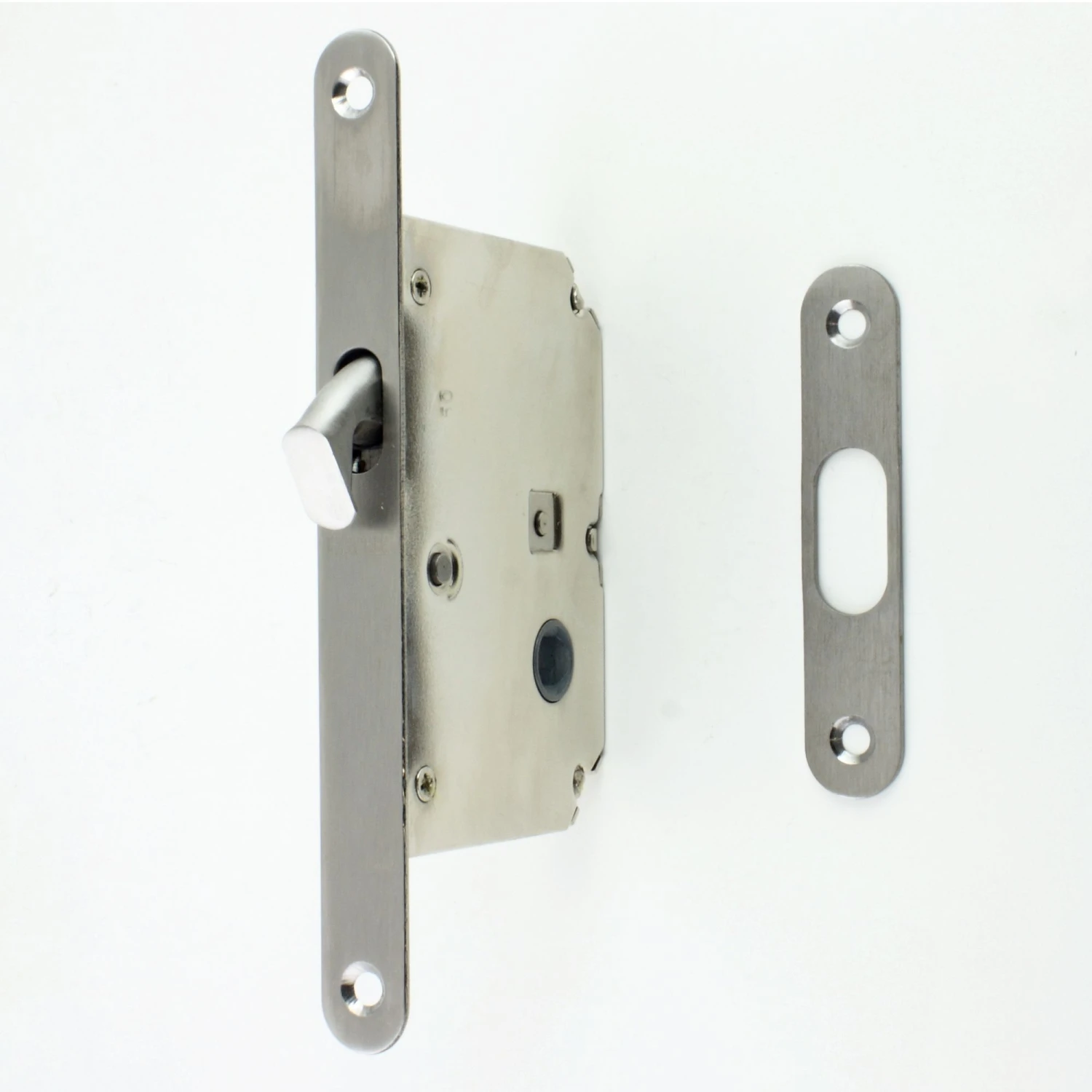 Square Shape Bathroom Hook Lock For Sliding Pocket Doors - With Turn And Release - Satin Stainless Steel - Image 3