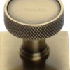 Knurled Cabinet Knob With Square Backplate - 32mm Diameter - Antique Brass (Gloss Lacquered)