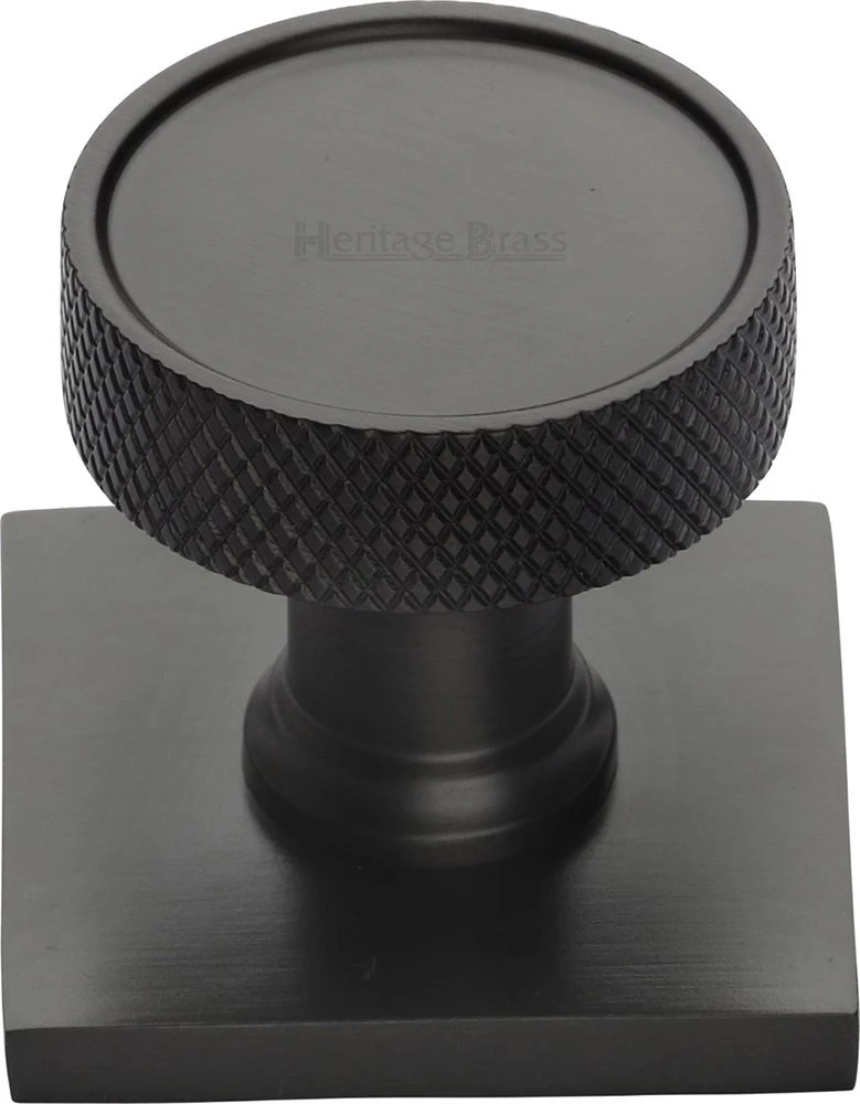 Knurled Cabinet Knob With Square Backplate - 32mm Diameter - Matt Bronze (Lacquered)