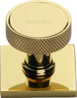 Knurled Cabinet Knob With Square Backplate - 32mm Diameter - Polished Brass (Lacquered)