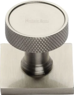 Knurled Cabinet Knob With Square Backplate - 32mm Diameter - Satin Nickel