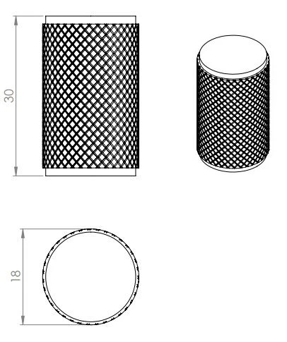 Knurled Cylindrical Cabinet Door Knob - Matt Black - Image 2