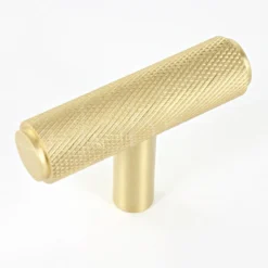 Knurled Design T Shape Cabinet Cupboard Knob With Stepped Ends - Optional Rose - Satin Brass (Lacquered)
