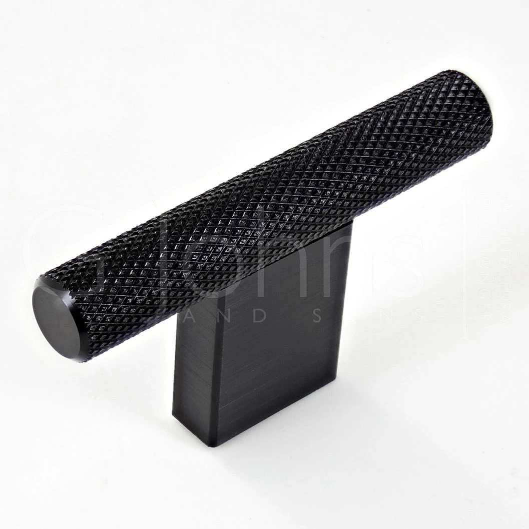 Knurled Design T Shape Cupboard Knob - Matt Black