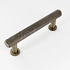 Knurled Design Tubular T Bar Cabinet Pull Handle With Stepped Ends With Optional Base Rose - Antique Brass (Lacquered)