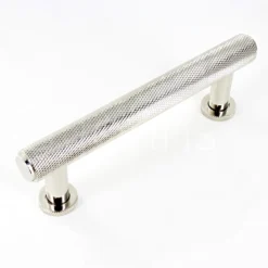 Knurled Design Tubular T Bar Cabinet Pull Handle With Stepped Ends With Optional Base Rose - Polished Nickel