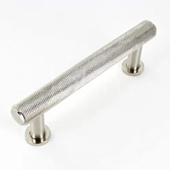 Knurled Design Tubular T Bar Cabinet Pull Handle With Stepped Ends With Optional Base Rose - Satin Nickel