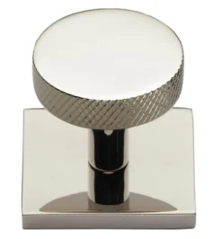 Knurled Disc Cabinet Knob With Square Backplate - 32mm Diameter - Polished Nickel