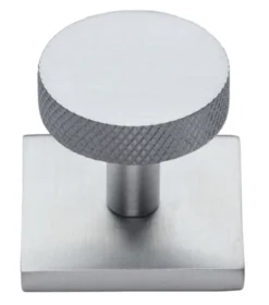 Knurled Disc Cabinet Knob With Square Backplate - 32mm Diameter - Satin Chrome