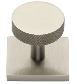 Knurled Disc Cabinet Knob With Square Backplate - 32mm Diameter - Satin Nickel