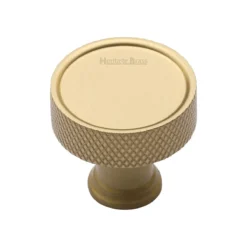 Knurled Pattern Disc Shaped Cupboard Knob - Satin Brass (Lacquered)