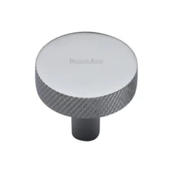 Knurled Pattern Flat Disc Shaped Cupboard Knob - Available In Two Sizes - Polished Chrome