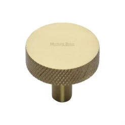 Knurled Pattern Flat Disc Shaped Cupboard Knob - Available In Two Sizes - Satin Brass (Lacquered)