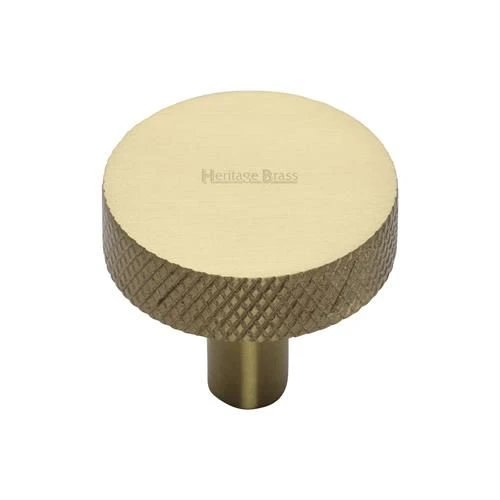 Knurled Pattern Flat Disc Shaped Cupboard Knob - Available In Two Sizes - Satin Brass (Lacquered)