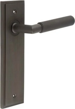 Knurled Pattern Lever Handle On A Large Rectangular Backplate - Dark Bronze (Lacquered)