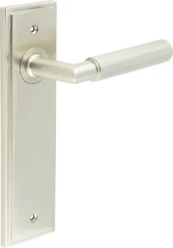 Knurled Pattern Lever Handle On A Large Rectangular Backplate - Satin Nickel