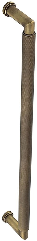 Rounded Face Fixed Pull Handle With Rounded Knurled Grip - 448mm Length (425mm Centres) - Antique Brass (Lacquered) - Suitable For Use With FD30 / FD60 Fire Doors