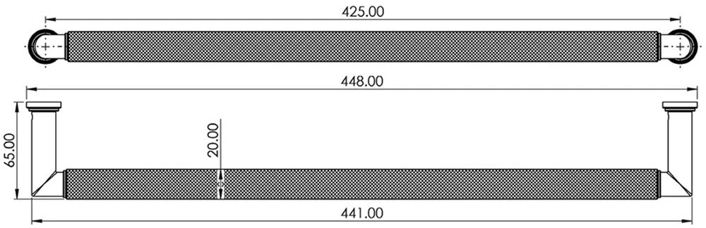 Rounded Bolt Through Pull Handle With Rounded Knurled Grip - 448mm Length (425mm Centres) - Antique Brass (Lacquered) - Suitable For Use With FD30 / FD60 Fire Doors - Image 2