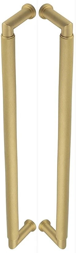 Rounded Back To Back Pull Handle With Rounded Knurled Grip - 448mm Length (425mm Centres) - Satin Brass (Lacquered) - Suitable For Use With FD30 / FD60 Fire Doors
