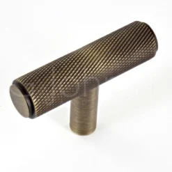 Knurled Design T Shape Cabinet Cupboard Knob With Stepped Ends - Optional Rose - Antique Brass (Lacquered)