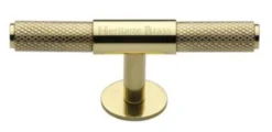 Knurled Pattern T-Bar Shape Cabinet Pull Handle - Available In Two Sizes - Polished Brass (Lacquered)