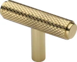 Knurled T-Bar Cabinet Knob - 45mm X 11mm - Polished Brass (Lacquered)