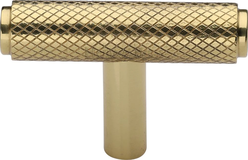 Knurled T-Bar Cabinet Knob - 45mm X 11mm - Polished Brass (Lacquered) - Image 2