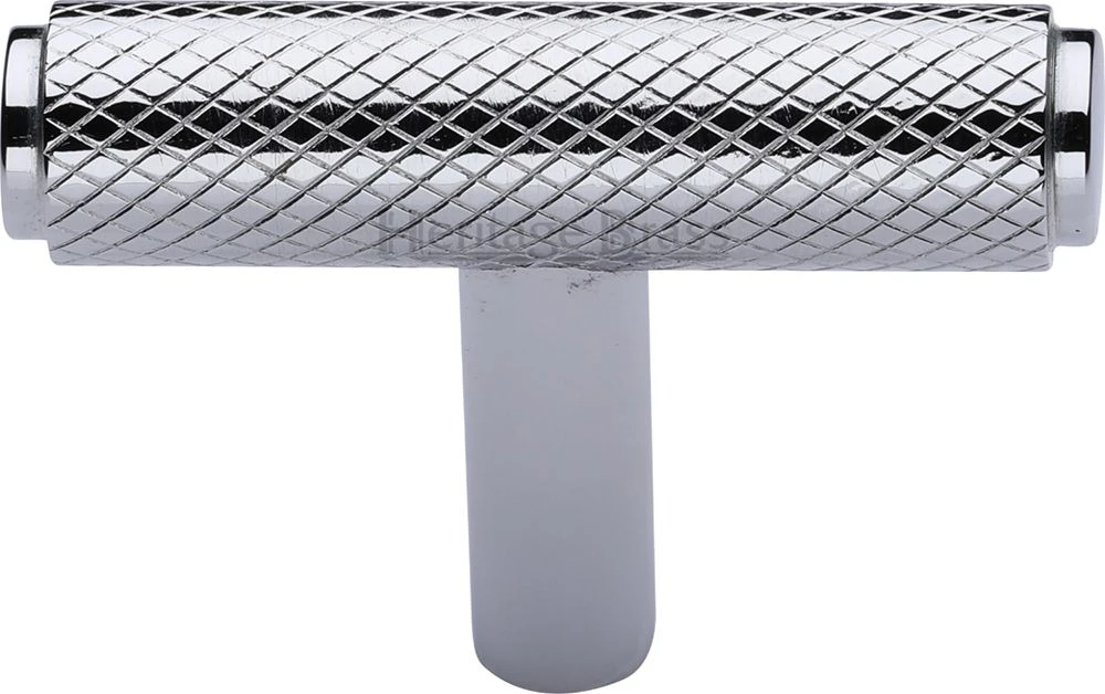 Knurled T-Bar Cabinet Knob - 45mm X 11mm - Polished Chrome - Image 2