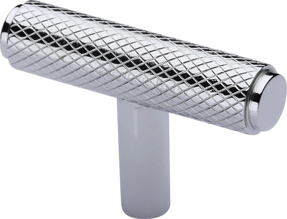 Knurled T-Bar Cabinet Knob - 45mm X 11mm - Polished Chrome
