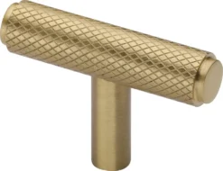 Knurled T-Bar Cabinet Knob - 45mm X 11mm - Satin Brass (Lacquered)