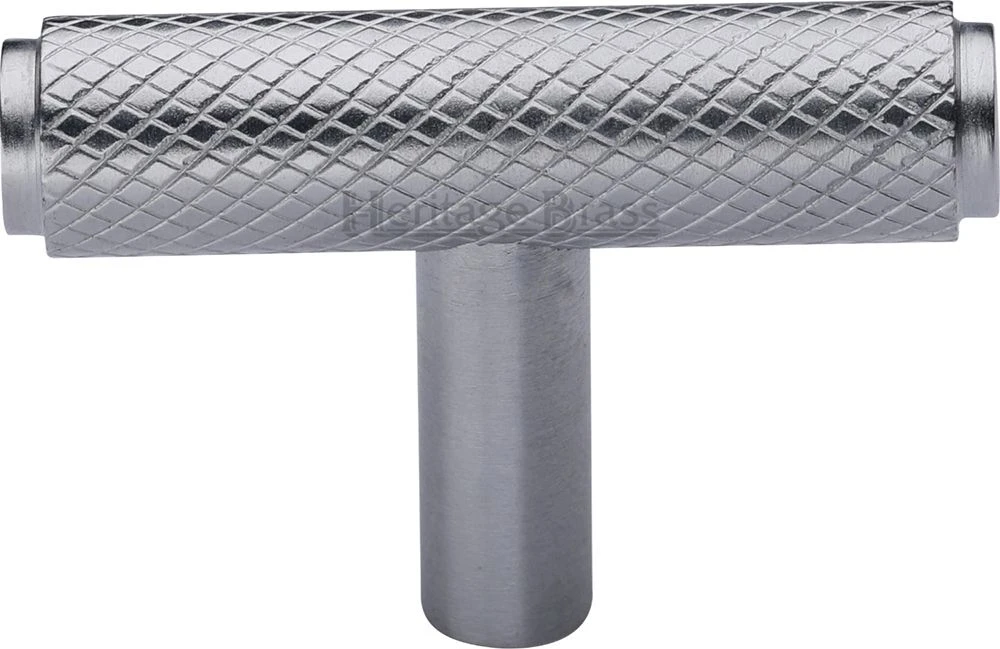 Knurled T-Bar Cabinet Knob - 45mm X 11mm - Satin Chrome - Image 2