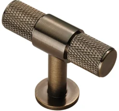 Knurled T-Bar Cylindrical Cabinet Door Knob - Antique Brass (Lacquered)