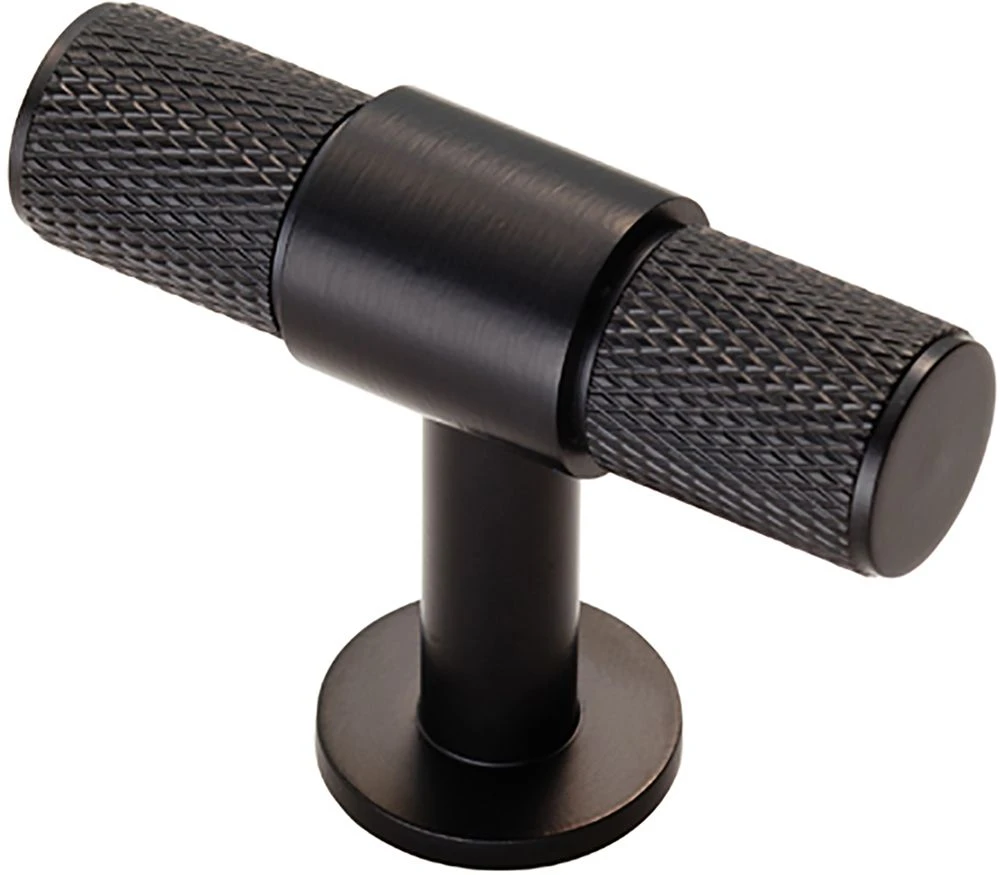 Knurled T-Bar Cylindrical Cabinet Door Knob - Matt Black