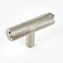 Knurled Design T Shape Cabinet Cupboard Knob With Stepped Ends - Optional Rose - Satin Nickel