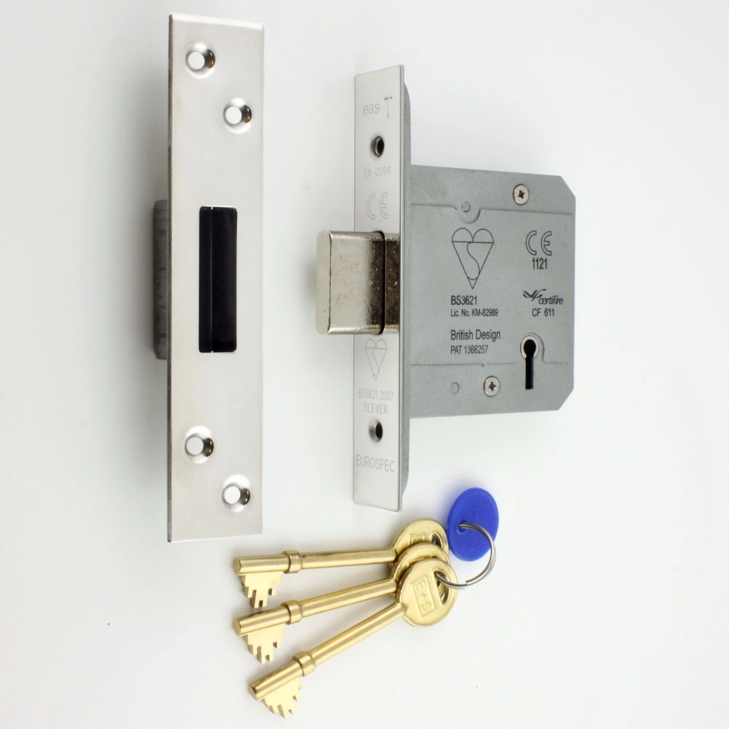 5 Lever British Standard Kite Marked Mortice Dead Lock - BS3621 Rated - CE / UKCA Marked - Fire Rated - Certifire Approved - Polished Stainless Steel - - Image 4