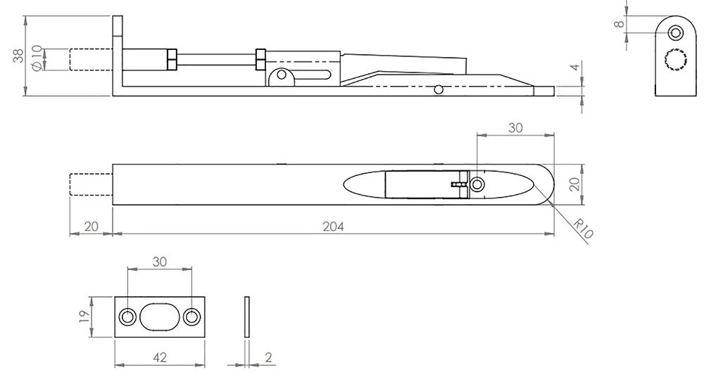 Lever Action Flush Bolt - Radius Pattern - 204mm X 20mm - Suitable For Use On FD30 / FD60 Fire Doors - Matt Bronze (Lacquered) - Image 2