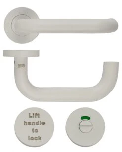 Lift Handle To Lock - Accessible Roller Lock & Handle Set For Disabled WC Toilets - Matt White