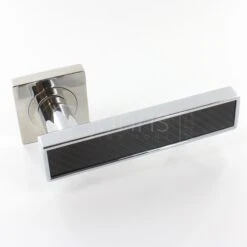 Torrino Square Rose Lever Handles - Chrome With Carbon Fibre Inlay