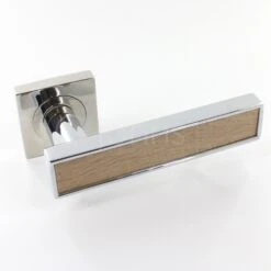 Torrino Square Rose Lever Handles - Chrome With Light Oak Insert