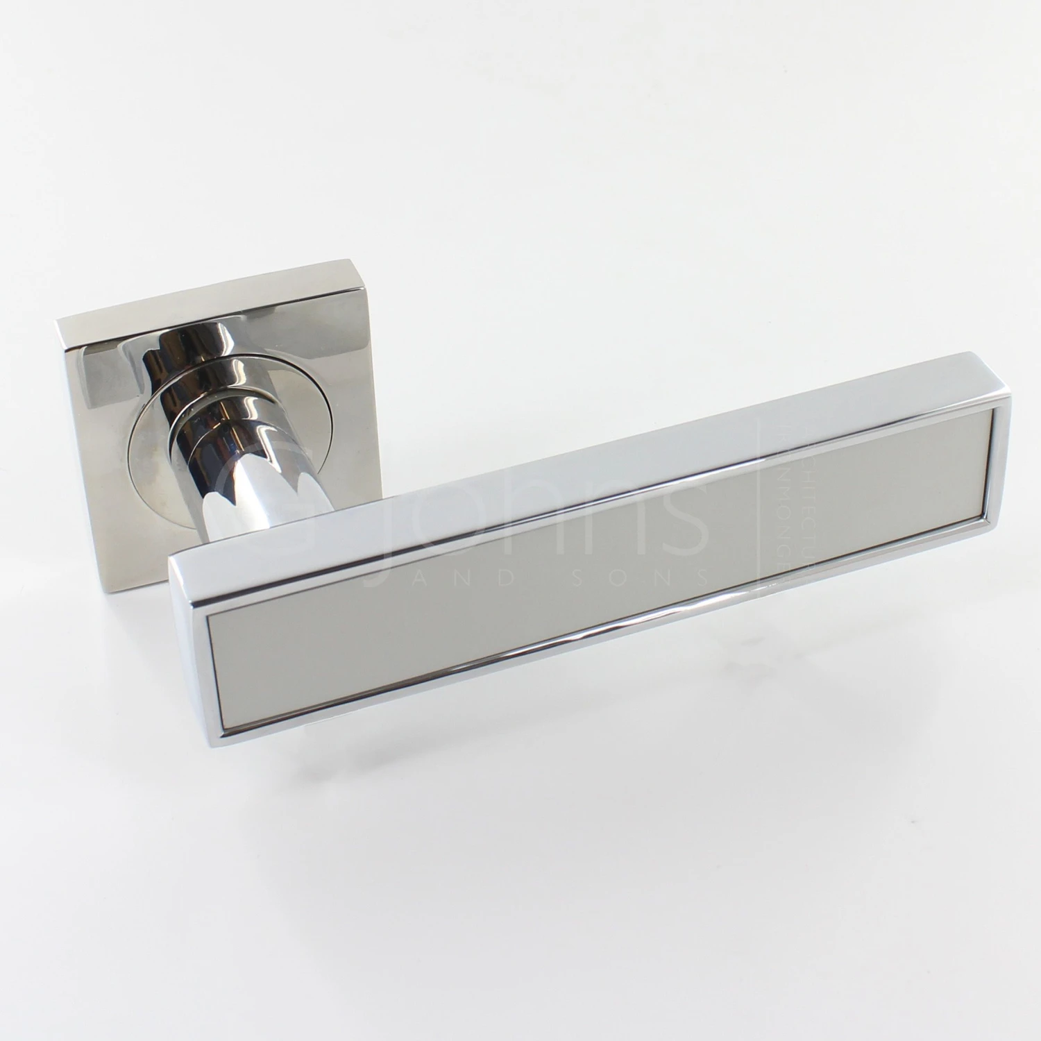 Torrino Square Rose Lever Handles - Chrome Satin Grey Insert
