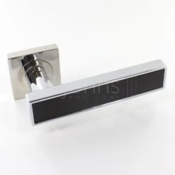 Torrino Square Rose Lever Handles - Chrome With Black Leather Inlay