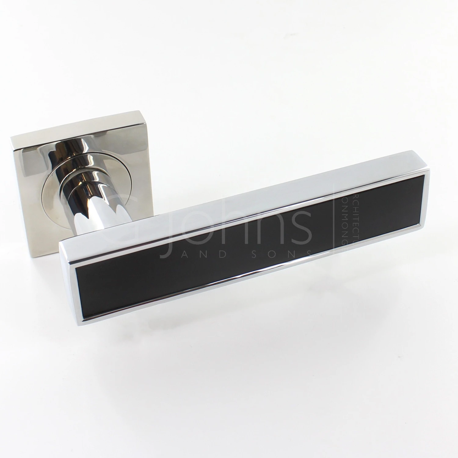 Torrino Square Rose Lever Handles - Chrome With Black Inlay