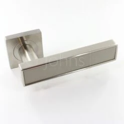 Torrino Square Rose Lever Handles - Satin Nickel With Concrete Texture Inlay