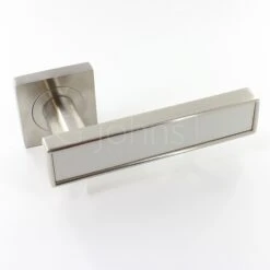 Torrino Square Rose Lever Handles - Satin Nickel With Satin Grey Insert