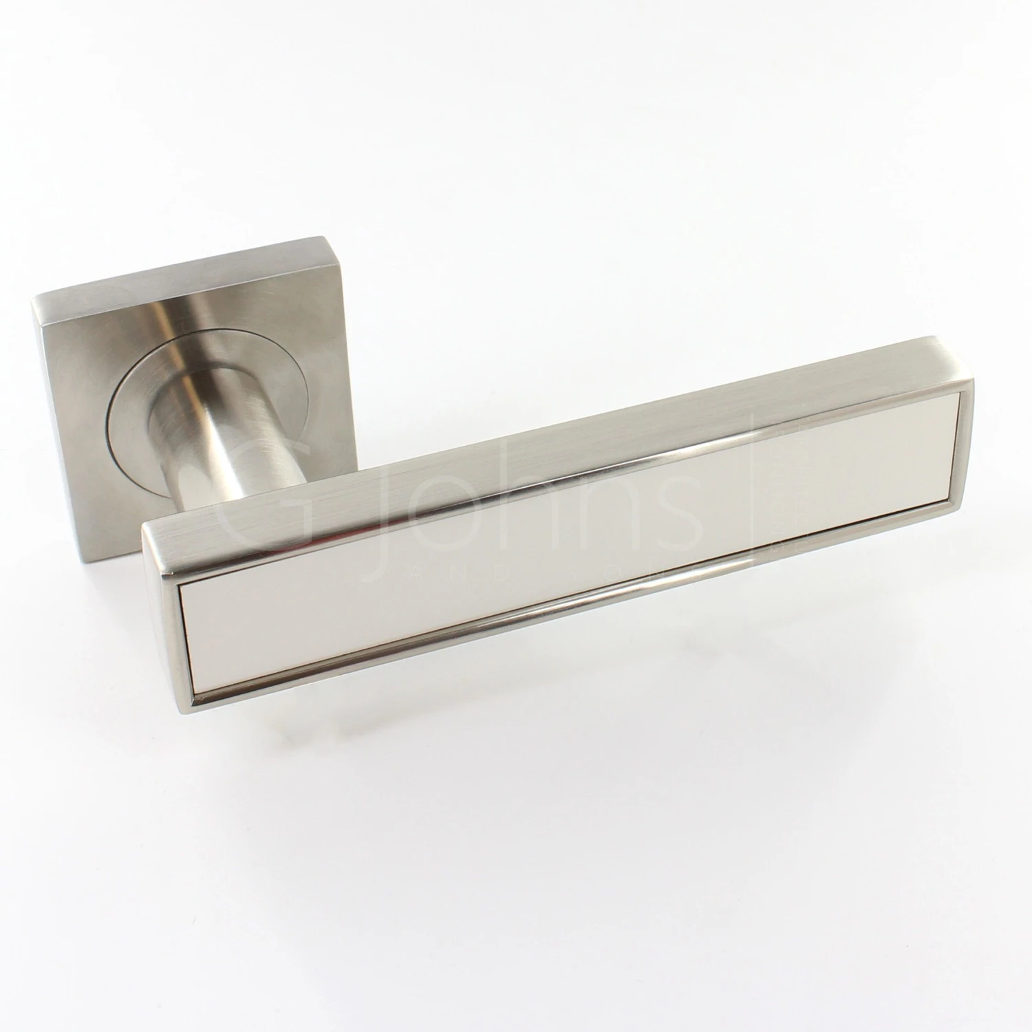 Torrino Square Rose Lever Handles - Satin Nickel Bright White Insert