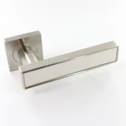 Torrino Square Rose Lever Handles - Satin Nickel Satin White Insert